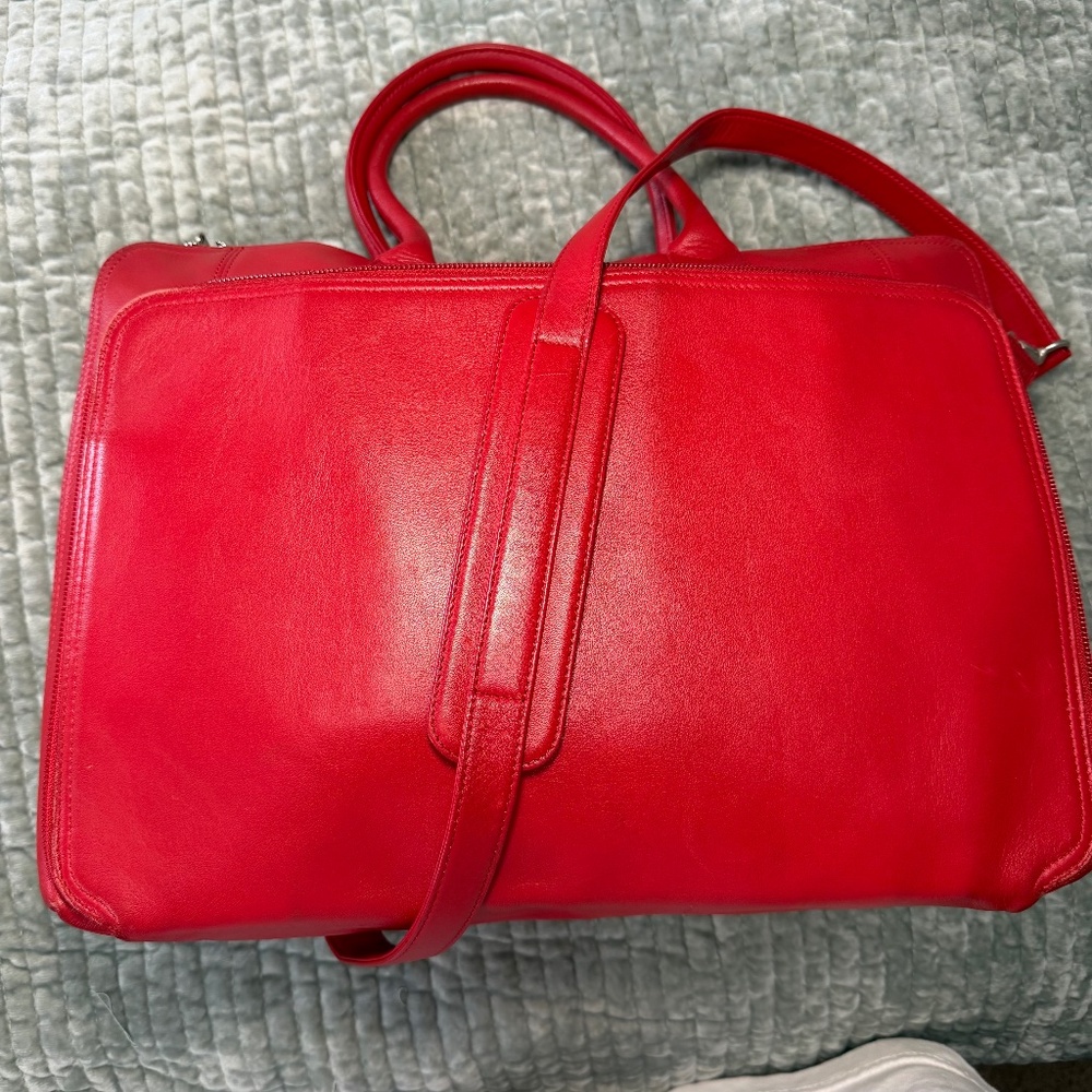 Vintage Original LEVENGER Multi-Section Red Leather Business Tote  Briefcase bag